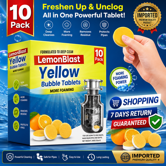 LemonBlast Yellow Bubble Tablets – Odor Eliminator + Blockage Remover (PACK OF 10)